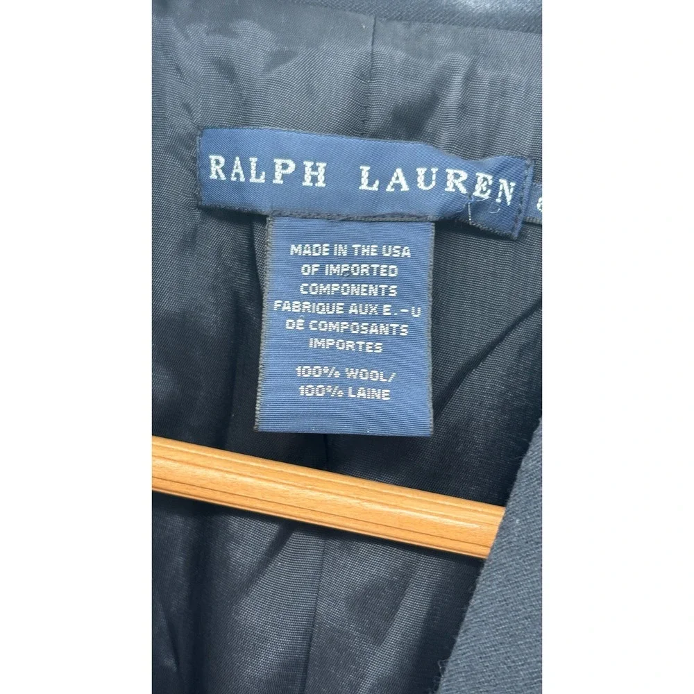 Ralph‎ Lauren Blazer Crest Cricket Dark Nay Blue Gold Buttons Women 6 Wool New